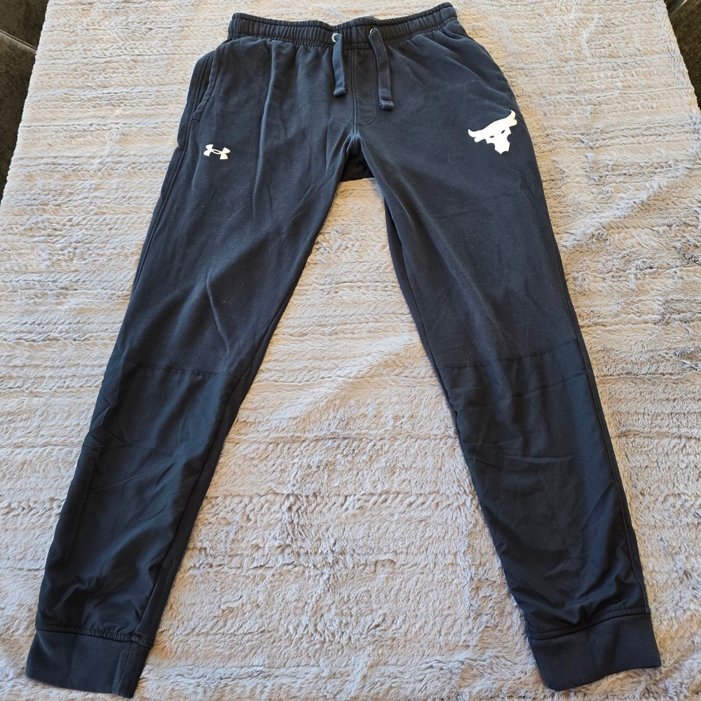 Under Armour Project Rock Terry Joggers Mens Large Black Brahma Bull Sweatpants